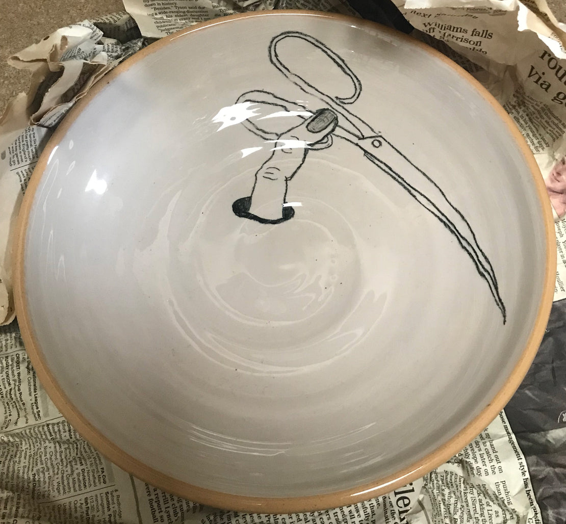 Plate with finger and scissors